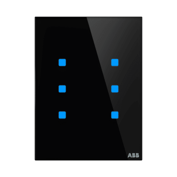 Tacteo Smart Touch Switch 6-Gang Vertical, Black and White Glass, Code TB/U6.7.1-CG